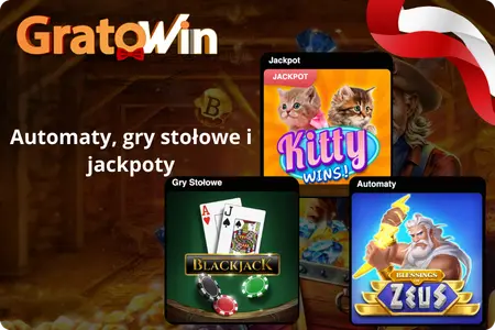 Trzy gry: jackpot z kotkiem, blackjack i slot Zeus