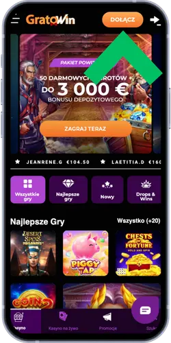 Lobby kasyna GratoWin z kategoriami gier i sekcją „Polecane dla Ciebie"