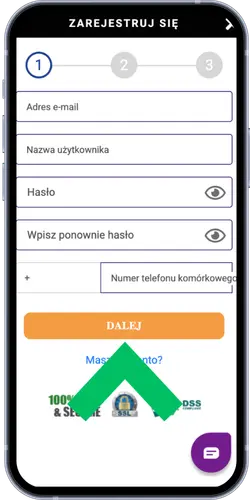 Pierwszy krok rejestracji w GratoWin – formularz z polami na adres e-mail, nazwę użytkownika, hasło i numer telefonu